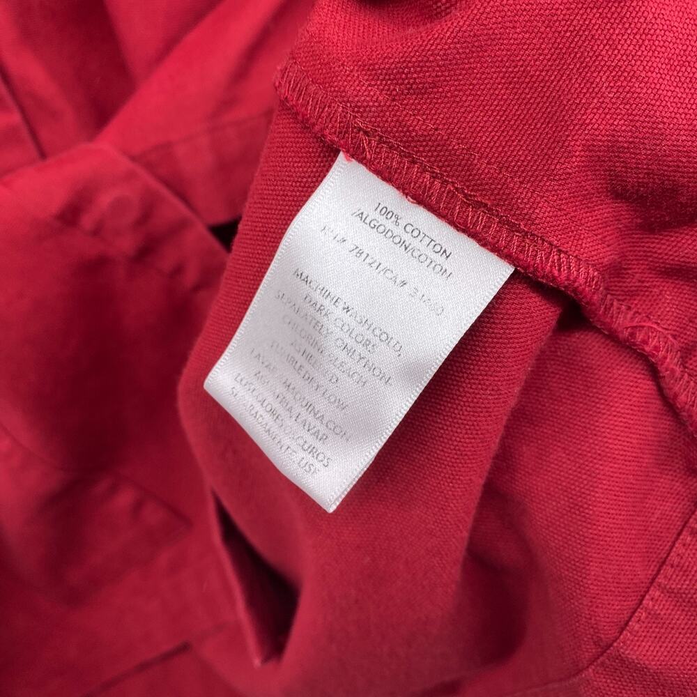 EILEEN FISHER Jacket XL Cotton Canvas Chore Snap Front Pocket Hooded Red USA VTG - Picture 10 of 13